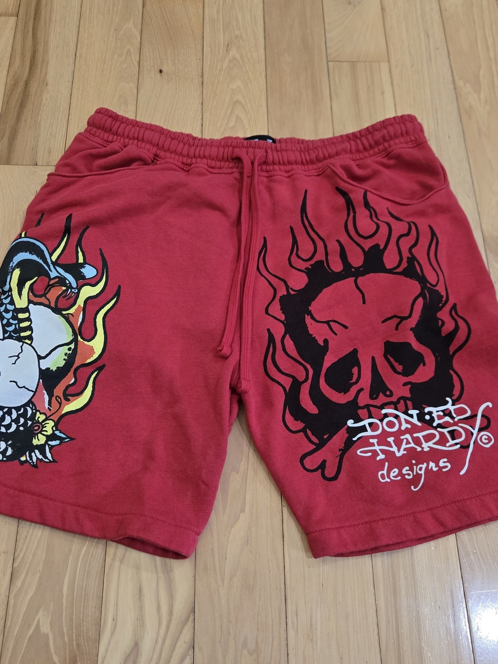 Rare Y2K Ed Hardy Flame Cobra Fleece Shorts